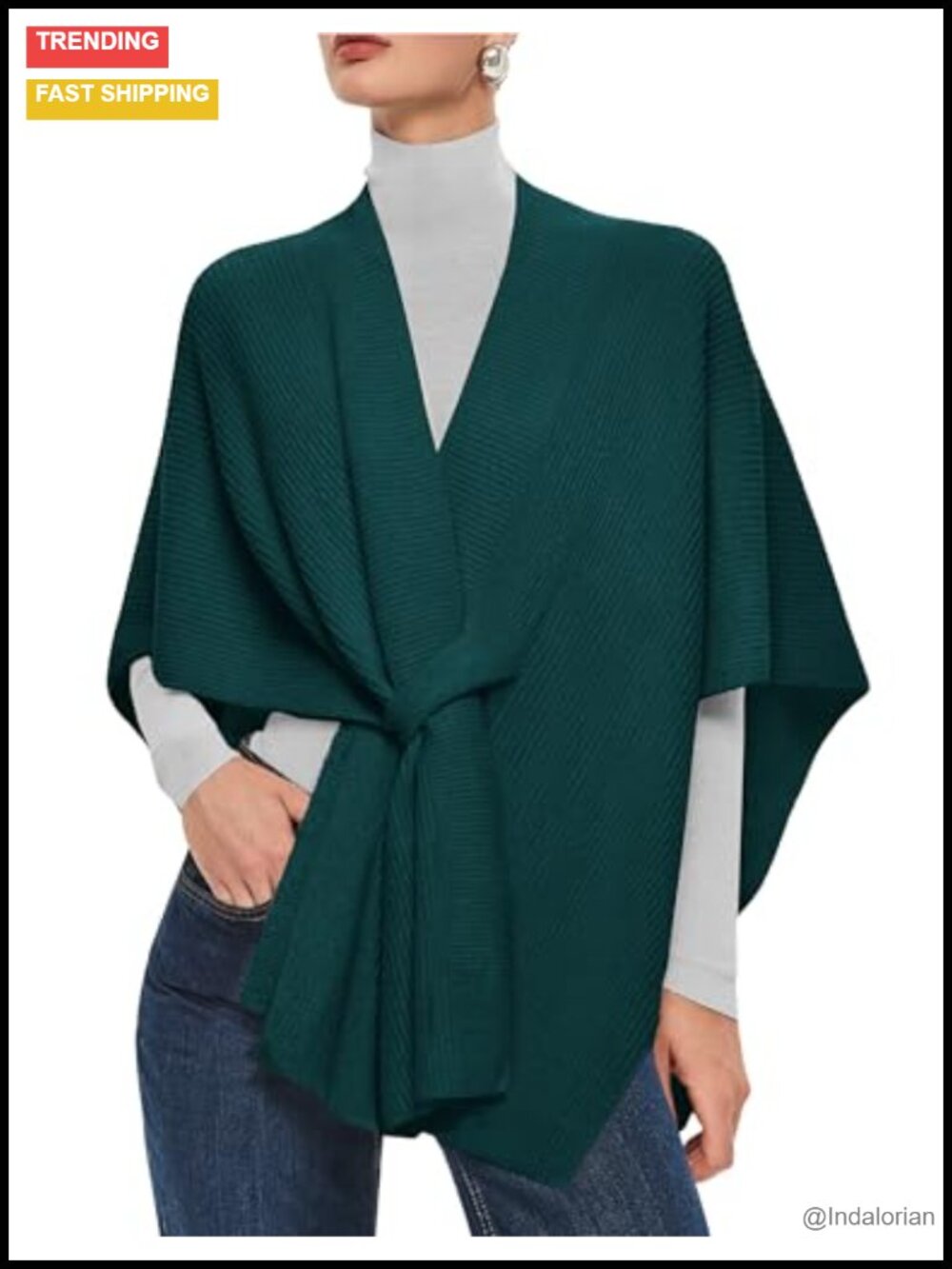 Womens Chunky Knit Shawl Wrap Pull-Through Poncho Cape Winter Fall Warm